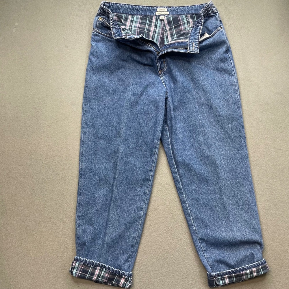 VTG Y2K L.L.Bean Women's Flannel Lined Jeans 18 Reg Relaxed Mom Tapered
